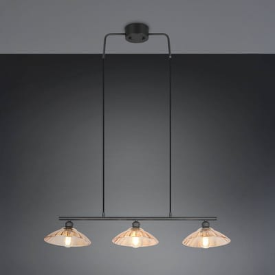 Reality Leuchten Hanglamp Eluna, amber/zwart, 100 cm, glas/metaal, 3-lamps.