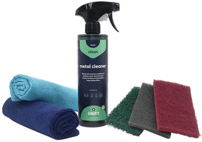 RVS Exhaust Kit – Uitlaat Reiniger Set voor Motorfiets / Motor Uitlaat – RVS & Metaal Poetsset met Metal Cleaner, Schuurpads en Microvezeldoeken – DRIFT Detailing Supplies