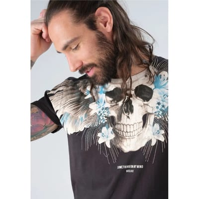 DEELUXE T-shirt met veren en schedelBEBACK Charcoal