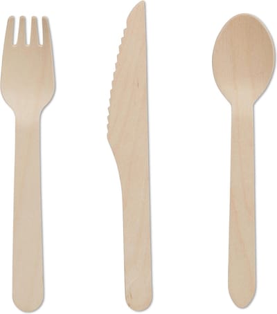 relaxdays houten wegwerp bestek - biologisch afbreekbaar - bestek hout - set van 300