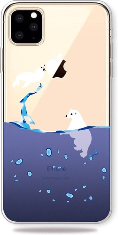 Peachy Zee Water Blauw Druppels IJsbeer Zeehond Hoesje geschikt voor iPhone 11 Pro Max TPU case - Doorzichtig