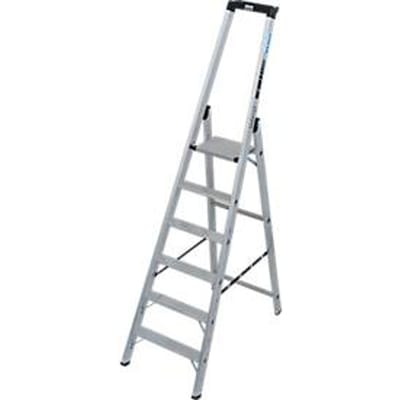 KRAUSE STABILO trapladder 6 treden, 225 kg, antislip aluminium platform, 80 mm D-steps, veiligheidsbeugel, gereedschapsbakje