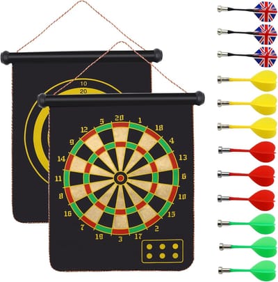 Magnetisch Dartbord - Dubbelzijdig Bord - Spelplezier Thuis - Inclusief 12 Darts - 38 cm Diameter - Zwart