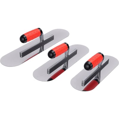 Set de 3 Taloches de Piscine Outil Taloche de Finition en Acier Inoxydable 12 14 16 Pouces pour Béton Ciment Placo Lissage white