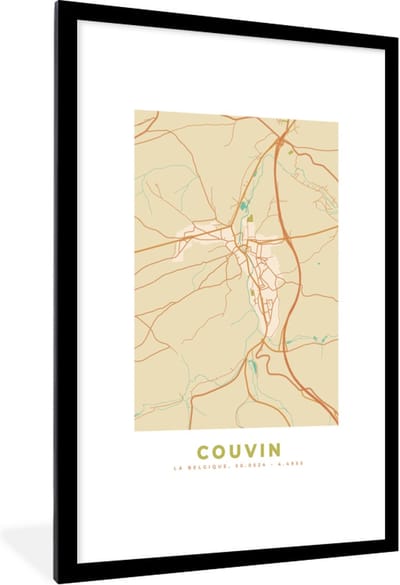 Fotolijst incl. Poster - Kaart - Stadskaart - België - Plattegrond - Couvin - 80x120 cm - Posterlijst