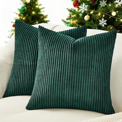 Famanu - Corduroy kussenhoezen 40x40 cm donkergroen set 2, gestreept patroon, sierkussenhoezen met rits, woonkamer decor