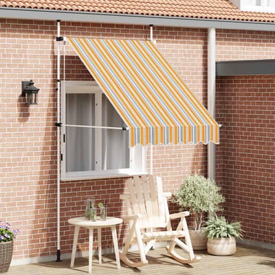 vidaXL - Luifel - handmatig - uittrekbaar - 150 - cm - geel - en - blauwe - strepen
