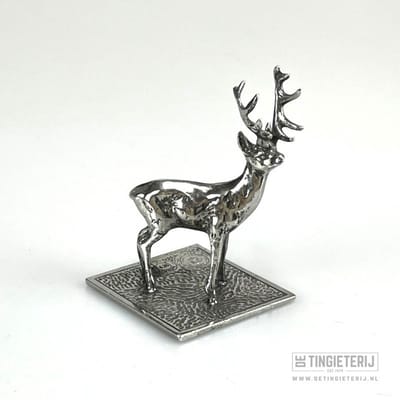 Hertje - Tinnen miniatuur hert - jachtseizoen - jachttrofee - Dierenbeeldje - ambachtelijk en handgemaakt - Uniek cadeau