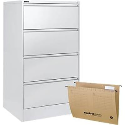 Hangmappenkast – metaal – B 780 x D 580 x H 1350 mm – 2 laden + 50 gratis hangmappen – van ons merk Schäfer Shop Select