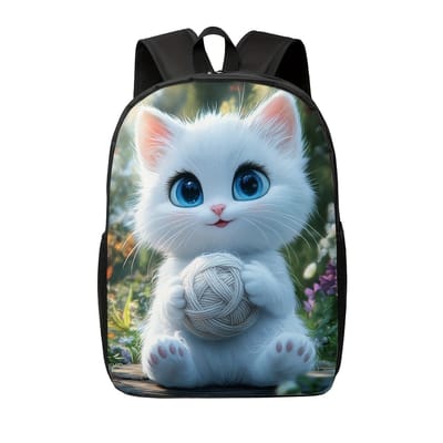 Katten Rugzak | Kittenpatroon Rugtas | Witte Kitten met Bolletje Wol Rugzak | Kitten Rugzak | Baby Kat Rugzak | Schattige Rugzak | Dieren Rugzak | Rugzak Meisjes | Rugzak Jongens | Mooie rugzakken met Kittens | 15 - 20 liter | Kinder Rugzak