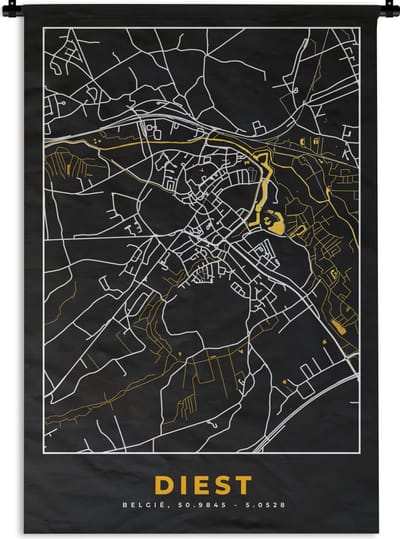 Wandkleed - Wanddoek - Diest - Stadskaart - Goud - Plattegrond - Kaart - 120x180 cm - Wandtapijt