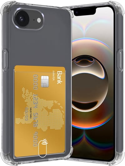 Hoes - Geschikt voor Apple iPhone 16e - Met Pashouder en Kaarthouder - Telefoon Hoesje Shockproof - Siliconen Case - Back Cover - Shock Proof - Pasjes Houder - Transparant