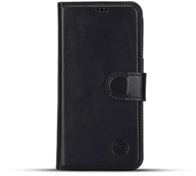 Hoesje geschikt voor iPhone 17 Hoesje Leder - Solidenz Bookcase geschikt voor iPhone 17 Lederen - Echt leer - Telefoonhoesje Met Pasjeshouder - Top grain leather case cover - Zwart