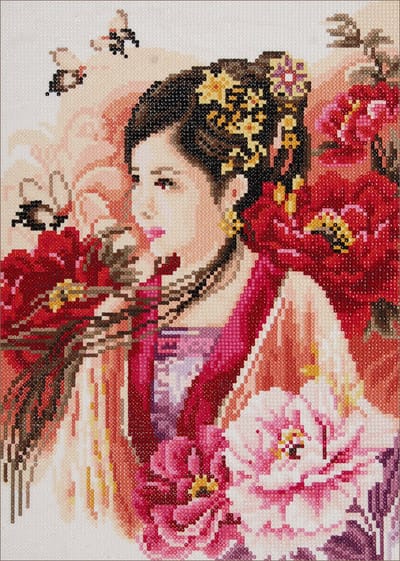 Lanarte Borduurpakket - Borduurset - Borduurpakket volwassenen - Diamond painting kit - 30 x 43cm - Asian lady in pink - PN-0184323