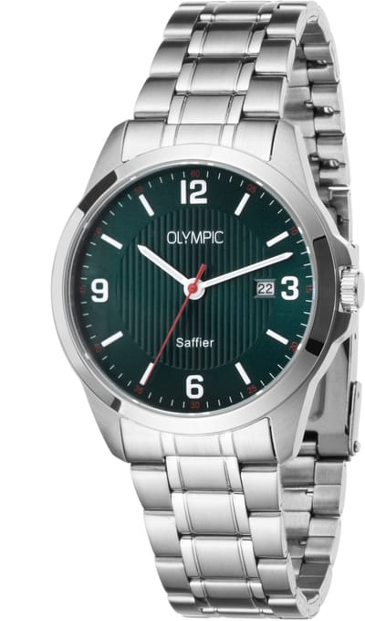 Olympic OL26HSS318 Thomas Heren Horloge - Saffierglas - Staal - Zilverkleurig - 39 mm breed - Quartz - Vouw/Vlindersluiting - 10 ATM (zwemmen)