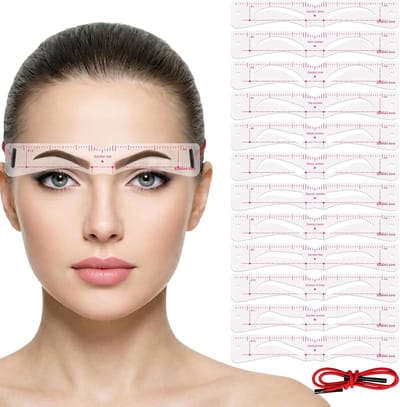 Daity 12 Stuk - Wenkbrauwstencils voor het vormen – Herbruikbare wenkbrauwsjablonenset met 12 stijlen en elastische band – Wenkbrauwstencils van zacht kunststof voor beginners en doe-het-zelf make-up (Transparant)
