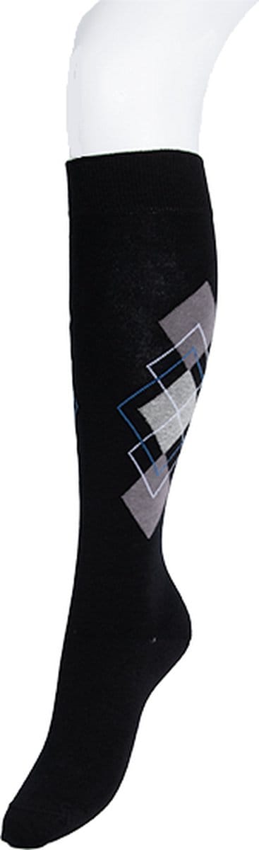 Bonnie Doon Dames Kniekous Katoen met Ruiten Argyle Rhombus Fun Kleur Zwart Maat 36/42 Gladde Teennaad - Katoen - Stijlvol - Klassiek - Moderne Twist - Comfortabel - Gladde Teennaad - Kniekousen - Voorgewassen - Argyle - Ruiten - Black - BP241501.101