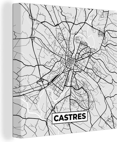 Canvas Schilderij Plattegrond - Kaart - Stadskaart - Frankrijk - Castres - 20x20 cm - Wanddecoratie