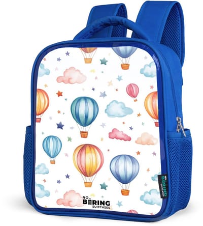NoBoringSuitcases.com® - Rugzak blauw - Schooltas jongens - Gekleurde luchtballonnen met sterren en wolken - Kinder rugtas jongen - Boekentas kind - Kinderrugzak voor school - Schoolrugzak