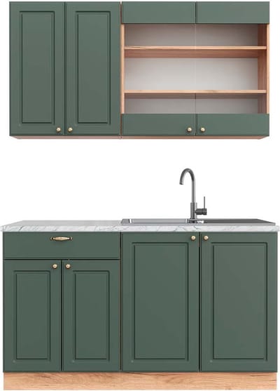 Vicco Fame-Line Eenpersoonskeuken – 140 cm, WB Marmer Groen-Goud Land/Goud Power Eik