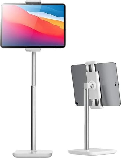 Desktop standaard voor Tablet & Smartphone Universeel - Hoogte verstelbaar, 360 graden draaibaar voor 4,7 tot 12,9 inch scherm Stand Draaibare Tablet Bureau Houder Tafel Statief Beugel - Wit