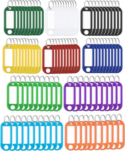 100 Stuks Sleutelhangers van Kunststof met Gesplitst Ringvenster voor Bagagelabels en Huisdieren, 10 Kleuren Keuze
