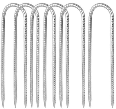 6 stuks stalen grondankers, U-vormige versterkingsharingen, 30 cm, verzinkte grondankers, grondankers voor camping, voetbalnetten, paviljoenen, trampoline