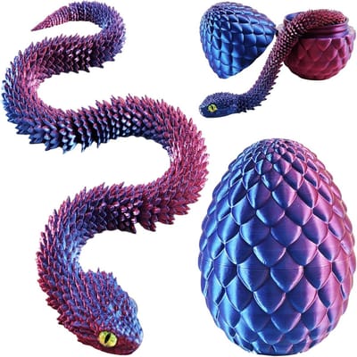 3D-gedrukte slang met ei, kleurrijk slangenspeelgoed voor Pasen, drakenei en slangeneieren, perfect als geschenk of woondecoratie voor kinderen en volwassenen