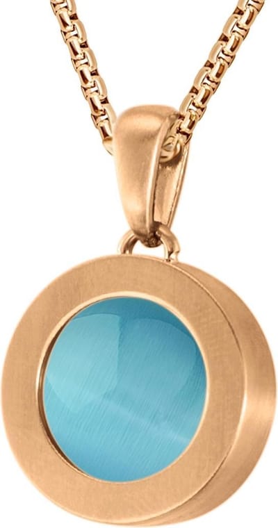 Quiges 12mm Mini Munt Hanger Rosékleurig RVS Mat met Cat's Eye Blauw Munt en Box Ketting Ankerketting 42-46cm
