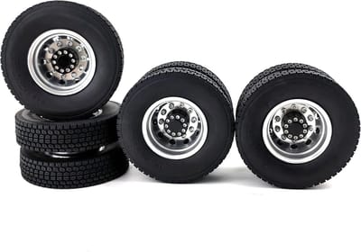 4x Metalen Achterwiel Navenset met Rubberen Banden voor 1/14 RC Tractor Remorque