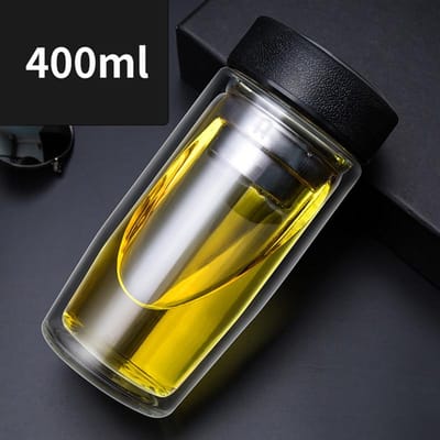 Dubbelwandige glazen bekers Draagbare thee Melk Koffie Glas Drinkbeker met deksel Thermische isolatie Anti-verbrandings Drinkwaterbeker 300-400ml gray