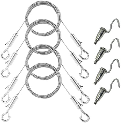 Dailygoody - Afbeeldingsophangdraad - Roestvrij staal - 2 m x 1,5 mm - Fotohanger - Voor fotolijsten en spiegels - Inclusief haken