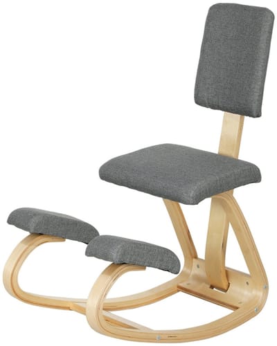Merax Ergonomische Kniestoel met Rugleuning – Rocking Kniekruk van Berkenhout – Houdingscorrigerende Schommelstoel – Grijs – Belastbaar tot 120 kg