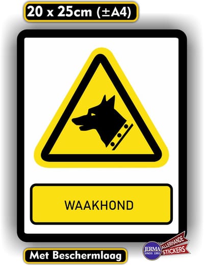 Jerma - Waakhond - Waarschuwing - Sticker - 20 x 25 cm - Weerbestendig - Zelfklevend - Vinyl