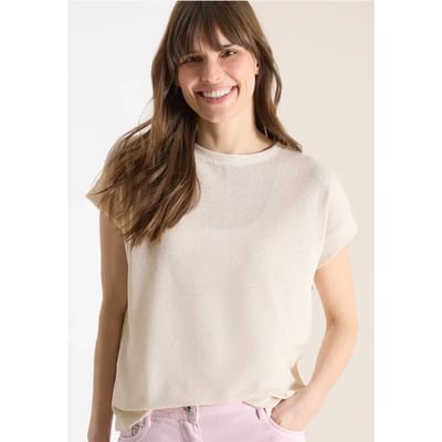 Shirt met boothals in gebreide look