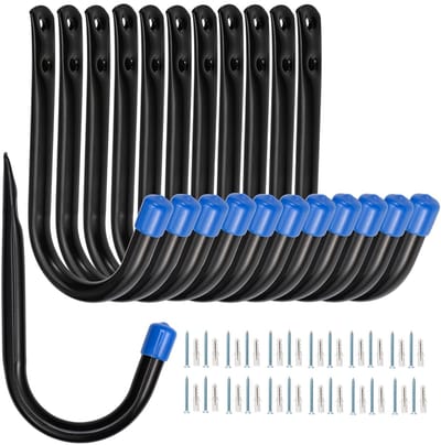 Dailygoods- Garage Haken 12 Stuks - Wandbeugels - J Hangers - Zware Kwaliteit - Ruimtebesparend - Inclusief Bevestigingsmateriaal - Opslaghaken