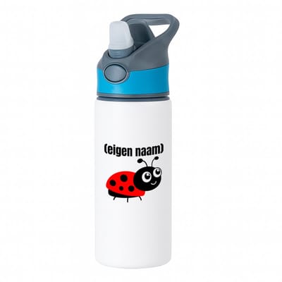 Hacebo® - lieveheersbeestje met eigen naam waterfles met rietje blauw - Lieveheersbeestje - lieveheersbeestje liefhebbers - iemand die houdt van lieveheersbeestjes - verjaardag - cadeau - kado - water fles - 650ML