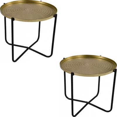 2x stuks ronde bijzettafels/plantenstandaarden goud/zwart 35 cm - plantenhouder/plantentafel/oppottafel