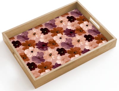Dienblad hout 40x30 cm - Schootdienblad - Bloemen - Abstract - Aardetinten - Borrelplank rechthoek - Plateau dienbladen