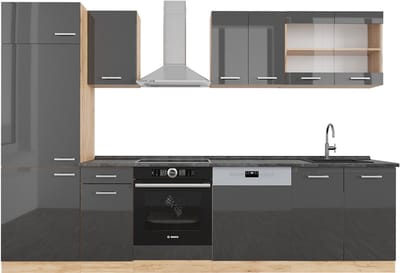 Vicco R-Line Complete keukeneenheid – 300 cm, WB Antraciet Antraciet hoogglans/goud eiken