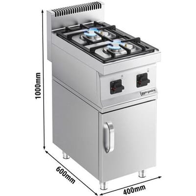 GGM Gastro Gasherd - 7 kW - 2 Brenner - inkl. Unterbau mit 1 Tür Zilver