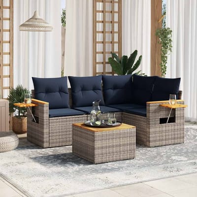 vidaXL - 5-delige - Loungeset - met - kussens - poly - rattan - grijs