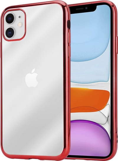 ShieldCase metallic bumper case geschikt voor Apple iPhone 11 hoesje - Doorzichtig hoesje met rode bumpers - verstevigde randen - Transparant / Rood