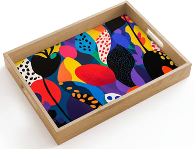 Dienblad hout 40x30 cm - Schootdienblad - Bloemen - Bladeren - Abstract - Rood - Borrelplank rechthoek - Plateau dienbladen