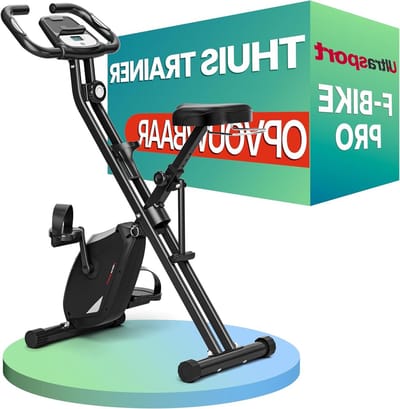 Ultrasport F-Bike Pro Opvouwbare Hometrainer tot 150 KG, met 16 Weerstandsniveaus, Comfortabel Zadel, Extra Stil I Opvouwbare Indoor Hometrainer, Fitnessfietsen, Grijs-Zwart