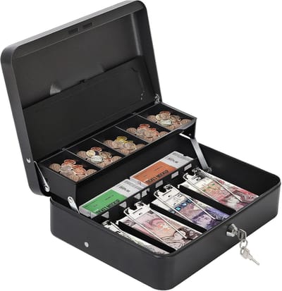 Geldcassette - Kluisje - Geld Bewaren - Met 2 Sleutels - 30 x 24 x 9 cm - Zwart