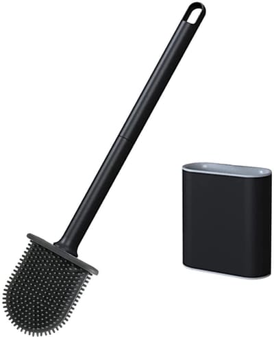 YYchan WC borstel-Toiletborstel-Toiletborstel met houder - Zonder boren - Hangend of staand - Toiletborstelhouder set - Voor toilet of badkamer - Zelfklevende wand strip-Siliconen - Zwart