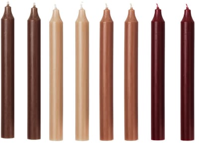 Broste Copenhagen hoge kwaliteits 4 kleuren Herfst bruin dinerkaarsen 100% Oekö-tex katoenen lont, RAL gecertificeerde paraffine Ø 2,1 x 20 cm 12 stuks