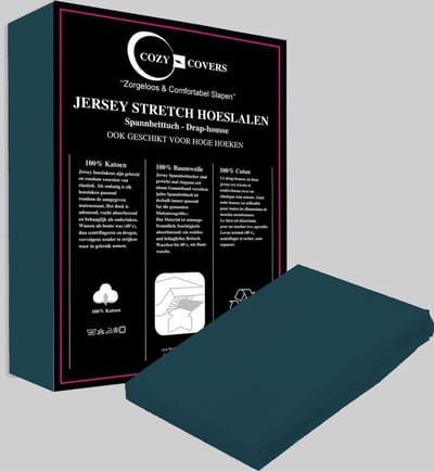 Cozy covers Jersey hoeslaken 100% katoen 90x200 cm - rondomelastiek + 30 cm matrasdikte - Groenblauw