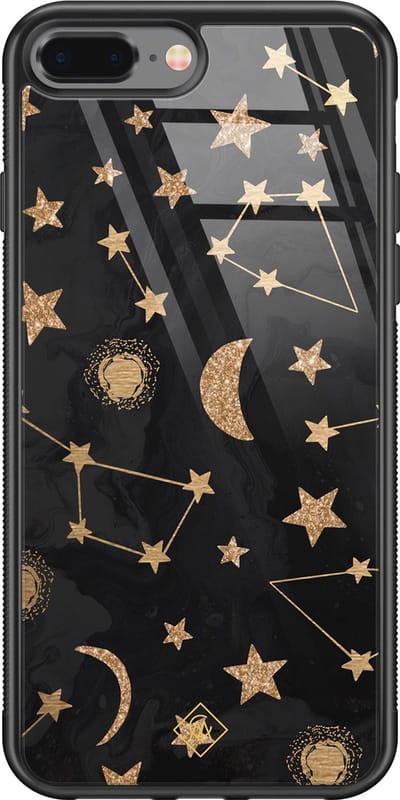 Casimoda® hoesje - Geschikt voor iPhone 8 Plus - Counting The Stars - Luxe Hard Case Zwart - Backcover telefoonhoesje - Goudkleurig